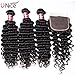 UNice Hair Icenu Series Peruvian Deep Wave Virgin Hair 4x4 Lace Closure with Bundles Real Human Hair Weft Extensions Natural Color 95-100g/piece (12 14 16+10Closure)
