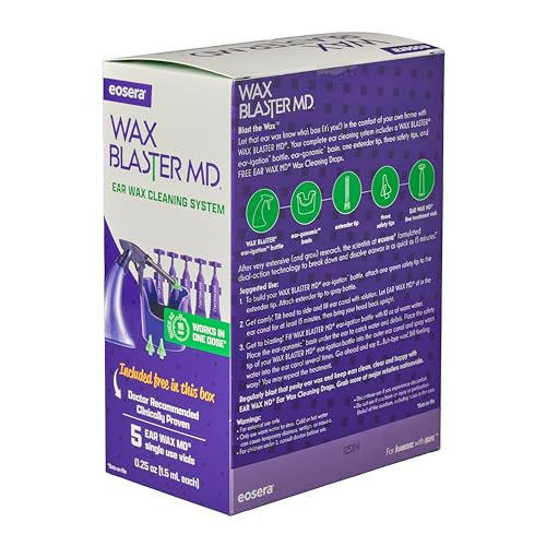 eosera® WAX BLASTER MD®- Ear Wax Cleaning System with 5-ct Single Use Vials - Complete Earwax Irrigation Kit for Stubborn and Routine Earwax Cleaning - Clinically Proven Results