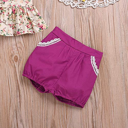 Toddler Baby Girls Shorts Outfits Set Floral Print Ruffle Dress Shirt Tops+Short Pants Summer Dresses 3PC Set(12-18M) Purple