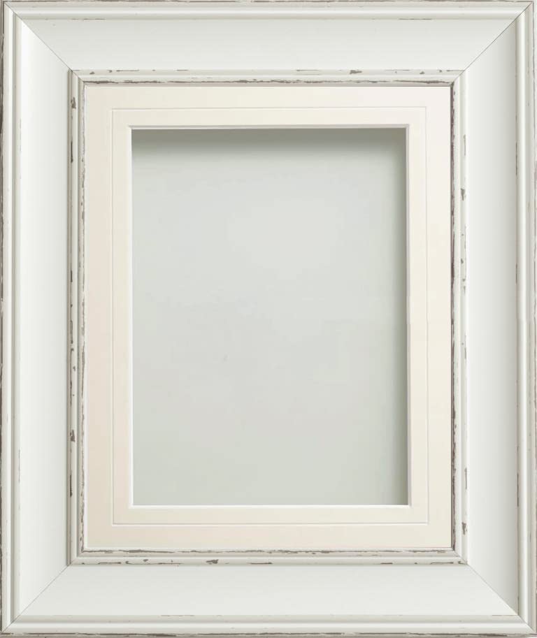 Frame Company Brooke Antique White Photo Frame, White V-Groove Mount, A4 for 10x6 inch, fitted with perspex