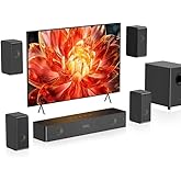 Wooden 5.1.2 Virtual Surround Sound System, 4 Surround Speakers Wired, 400W Peak Power, Sound Bars for Smart TV w/Subwoofer, 5.25'' Deep Bass, Home Theater TV System, ARC/OPT/BT/AUX, HiPulse N512