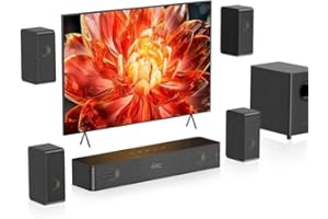 HIWILL-AUDIO Wooden 5.1.2 Virtual Surround Sound System, 4 Surround Speakers Wired, 400W Peak Power, Sound Bars for Smart TV w/Subwoofer, 5.25'' Deep Bass, Home Theater TV System, ARC/OPT/BT/AUX, HiPulse N512
