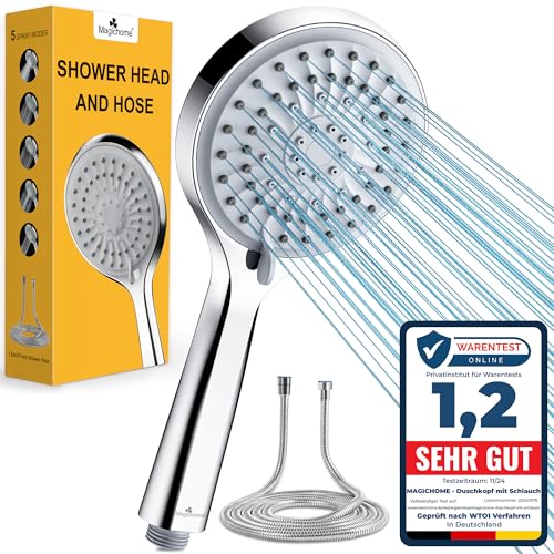 Magichome Shower Head with Hose 59 Inch High Pressure Shower Head 5 Jet Types Hand Shower Head Water-Saving Large Economy Shower Head