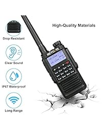 Retevis RT87 Radios de dos vías A prueba de agua IP67 VHF UHF 128 canales Manos libres Doble correa Scrambler Seguridad Walkie Talkies de largo alcance (negro, paquete de 6) con función FM