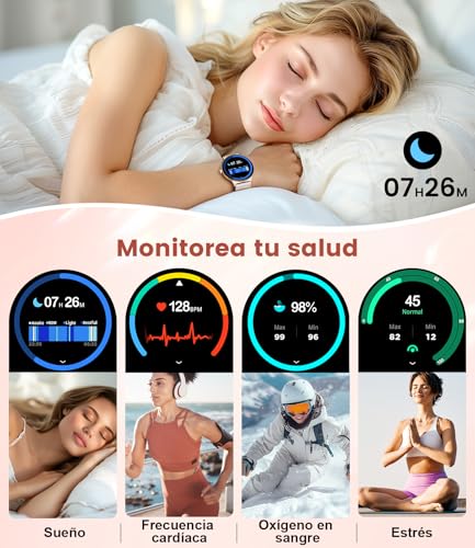 Women's Smart Watch with Bluetooth Call, 1.43 Inch AMOLED Ultrathin, 120+ Sports Modes, Message Reminder, Female Function, 24H Heart Rate Monitor, Sleep Monitor, Calories, Pedometer, Android iOS