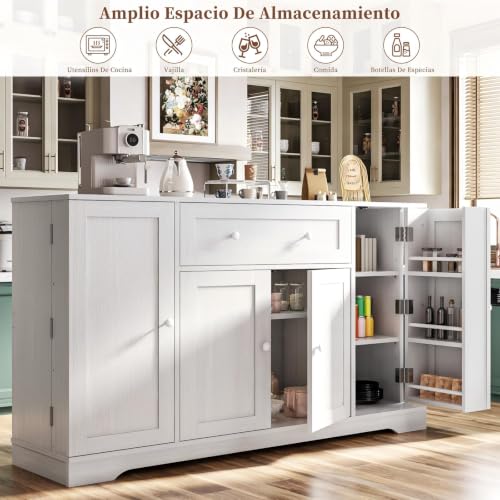 Alacenas para Cocina con Cajones, 4 Puertas y Estantes Regulables | Mueble Cocina 120x90x40CM de madera, base reforzada. Gabinete para Cocina, Bufetera Mueble y Credenza Bufetera. Blanco.