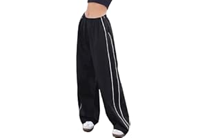 Allmloers Women Parachute Pants Y2K Track Pants Wide Leg Baggy Elastic Waist Lounge Cargo Sweatpants Joggers Streetwear