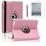 AiSMei Case for iPad 4 (2012), iPad 3 (2012), iPad 2 (2011), Rotating Stand Case Cover for Apple iPad 2, iPad 3, iPad 4 [Bonus Film+Stylus] Pink