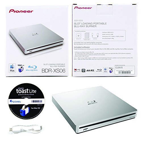 Pioneer-BDR-XS06-Slim-Portable-Blu-Ray-Writer-USB-30-BDDVDCD-6x-External-Slot-Burner-Silver-for-MAC