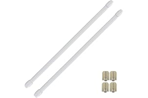 EVIDECO FRENCH HOME GOODS Bundle 2 White Cafe Curtain Rods 24" to 32" and 4 Self Adhesive Hooks Clear