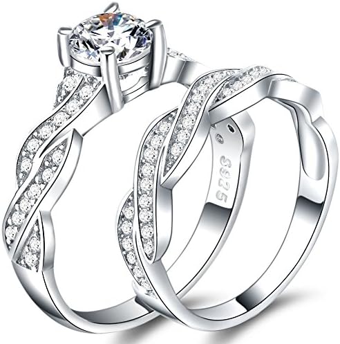 925 Sterling Silver Ring Set Wedding Engagement Propose Anniversary (5)