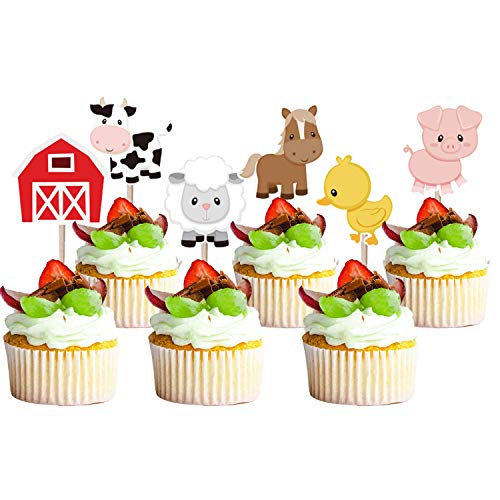 24 PCS Farm Animal Theme Cupcake Topper Decoration for Baby Shower