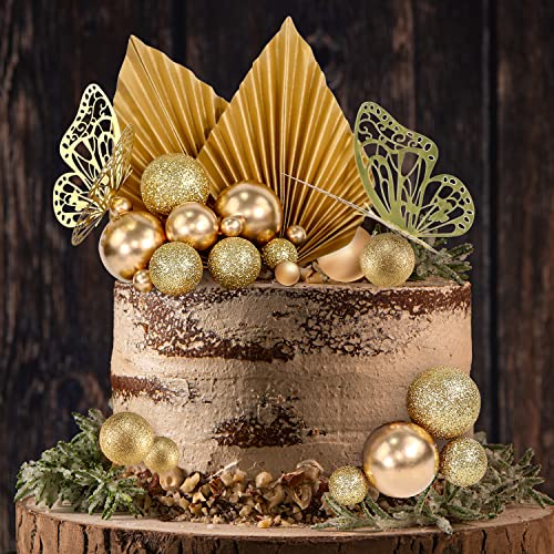 Set of 27 Balloon Ball Cake Decorations Glitter Gold Flower Palm Spring Summer Birthday Wedding Cake Art DIY Valued