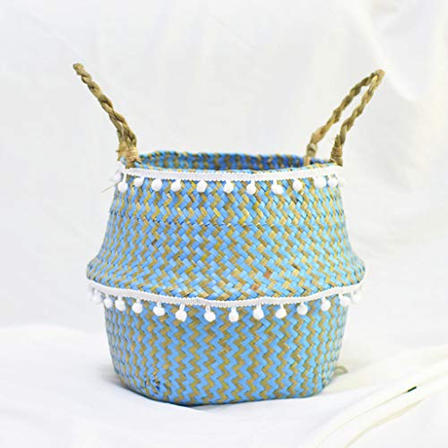Flower Basket , LtrottedJ Seagrass Wicker Basket Flower Pot Folding Basket Dirty Basket Storage Decoration (B)