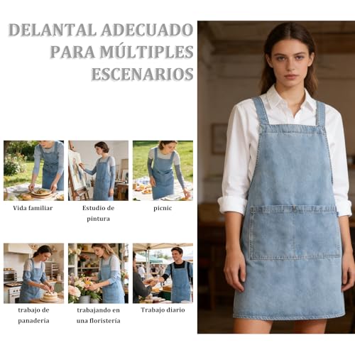 Mandiles De Cocina,Delantal Vaquero Universal Para Hombres Y Mujeres,a Prueba De Aceite Y Contaminación, Con Bolsillo,regla Ajustable, Adecuado Para Panadería, Cocina, Jardinería, Pintura, Etc