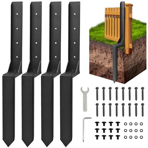 Photo 1 of Fence Post Repair Kit, Thickened Heavy Duty Fence Post Anchor Stakes for Repair Tilted, Broken Wood Posts Support (Black, 4 Pack)