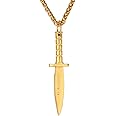 U7 Punk Necklaces Stainless Steel 18K Gold Plated Large Hip Hop Dagger/Knife/Sword/Steampunk Gear/Large Razor Blade Pendant Necklace for Men Women, Chain 22-24 Inches