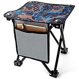 Lingdou Small Folding Camping Stool, Portable Collapsible Slacker Stool for Outdoor Camping Walking Hunting Hiking Fishing Travel Beach Garden BBQ, 600D Oxford Cloth Chairs Stool with Carry Bag