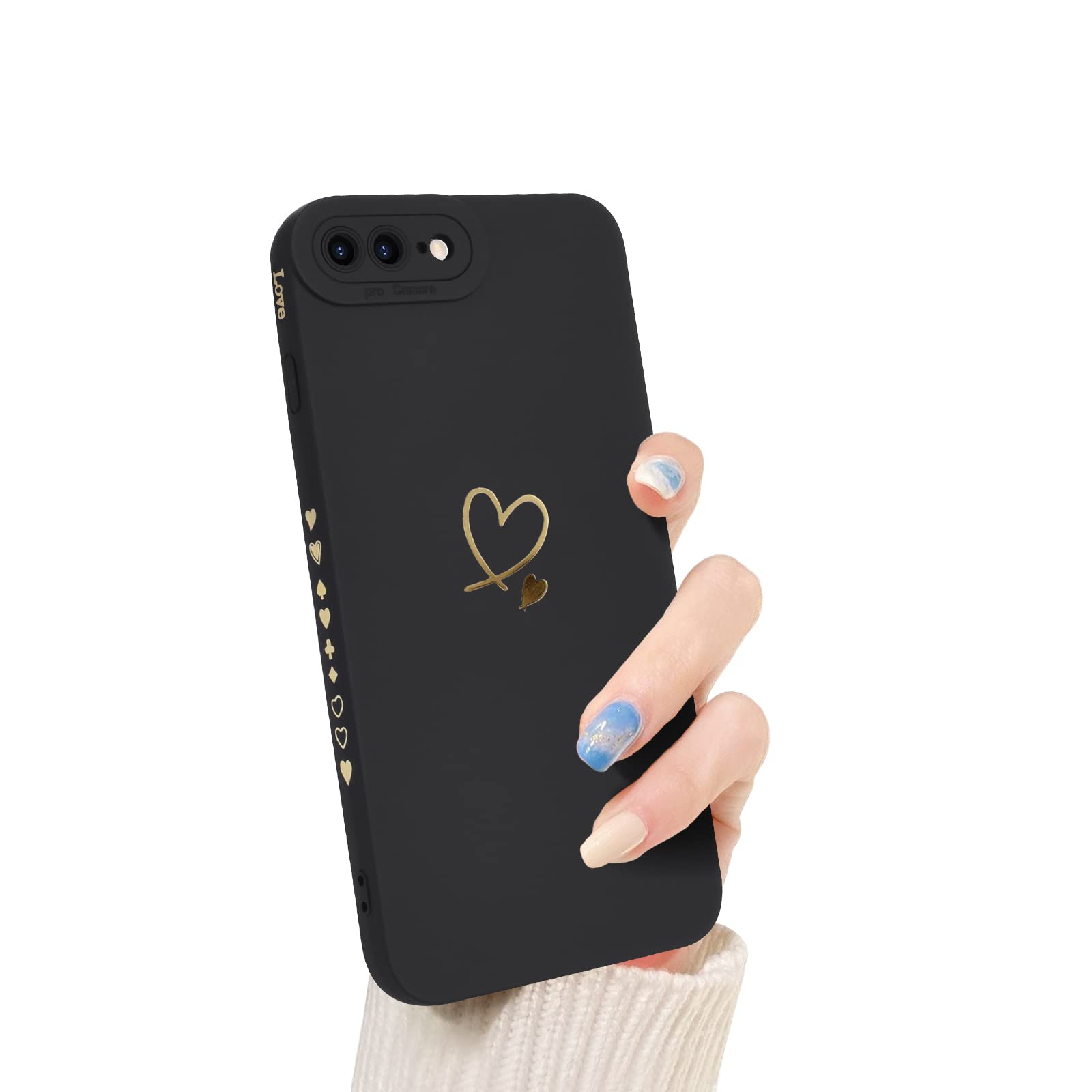 Newseego Case Compatible with iPhone 7P/8P, Fashion Gold Love-Heart Pattern Design Flexible Soft Liquid Silicone iPhone 7P/8P Case Shockproof Protective Case with All-inclusive Lens for iPhone 7P/8P