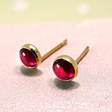 14k Solid Gold Handmade Garnet Stud Earrings