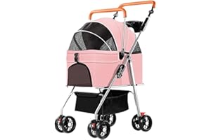 YYW Pet Stroller for Small Dogs & Cats, 3 in 1 Foldable Kittens Puppies Travel Strolling Cart with Removable Carrier, Cup Holder, Storage Basket & Lockable Wheels(Pink)
