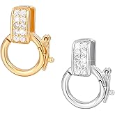 PH PandaHall 2pcs 925 Sterling Silver Enhancer Clasps, 14x11mm Jewelry Clasps Cubic Zirconia Clasps Connector Bracelet Clasp Pendant Bail Clasps for DIY Necklace Jewelry Crafts Making, Golden/Platinum