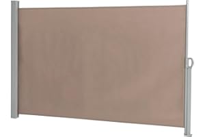 WEI WEI GLOBAL Retractable Side Awning - Privacy Screen Room Divider - Wall Mounted Sun Shade - Partition Screen with Side Handle - Windshield Isolation Canopy - Outdoor Privacy Fence Screen - (118x71) - Brown