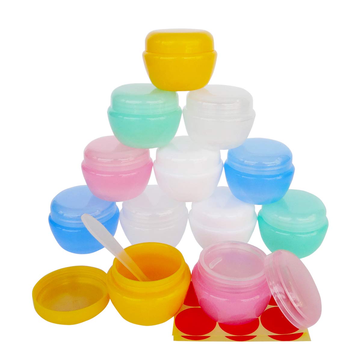 GreatforU 12 Pieces 30G/30ML Multi-color Frosted Container Jars with Inner Liner for Bath Lotion, Toners, Lip Balm, Creams, Slaves, Scrubs, Oils, Makeup Sample Jar, BPA Free, Gift Spatulas & Labels