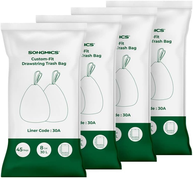 SONGMICS Drawstring Trash Bags, 8 Gallon Garbage Bags for 8Gallon or