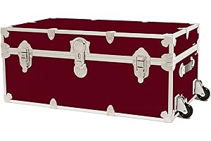 Rhino Trunk & Case Large Armor College Trunk with Removeable Wheels, Secure Dorm Storage Chest, Ideal Footlocker for Students, Strong Trunks 1000+ Pounds Sitting Capacity 32"x18"x14" (Wine)