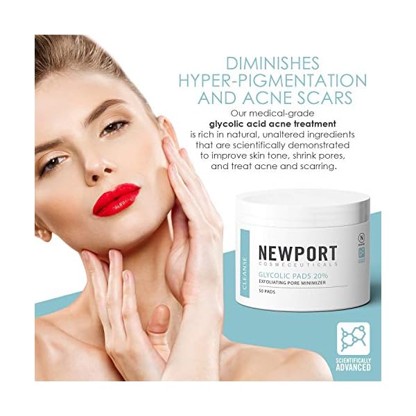 20 Glycolic Acid Pads and Exfoliating Face Cleansing Wipes for