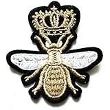 Nipitshop Patches Golden Crown BEE Insect Bugs Cute Kids Bumble Bee Shape Iron On Embroidered Applique Patch for Clothes Backpacks T-Shirt Jeans Skirt Vests Scarf Hat Bag