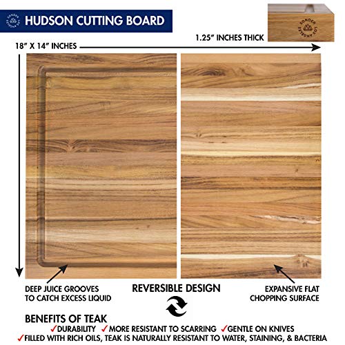 Large Reversible Teak Wood Cutting Board: 18x14x1.25 with Juice Groove (Gift Box Included) by Sonder Los Angeles