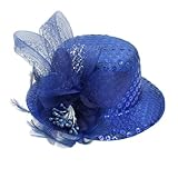 Women Blue Sequin Decor Fashion Mini Top Hat Hairclip