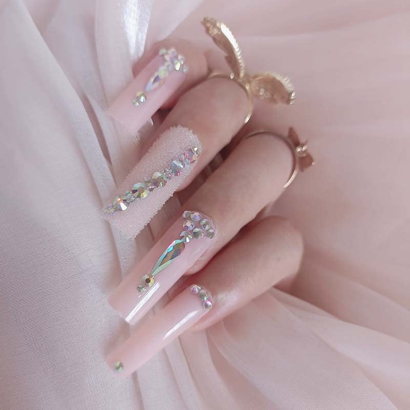 ZYBUXY 24pcs wedding nails for bride Luxury Super Long False nails Rectangl Acrylic, Nude Salon Fake Press on Nails Glossy for women and girls - Image 2