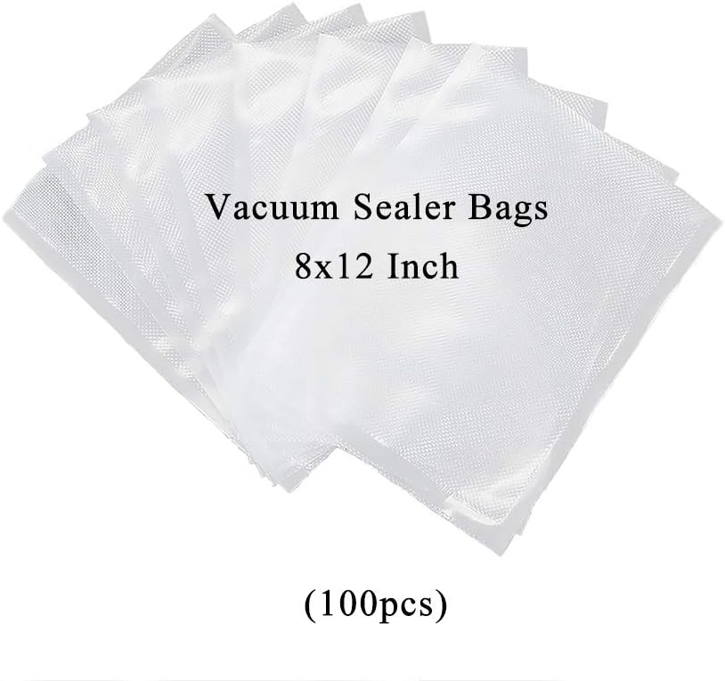 LabZhang 8x12 Inch Vacuum Sealer Bags,100pcs Embossed for Food Storage Saver,Seal a Meal, BPA Free,Commercial Food Heavy Duty PreCut Sealable Bags