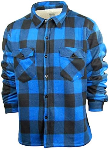 Men's Fleece Shirt Jacket with Sherpa Lining | Button Up Front | Classic Plaid