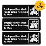 Employees Must Wash Hands Before Returning to Work Sign: Easy to Mount Plastic Safety Informative Sign with Symbols Great for Business, 9"x3", Pack of 3
