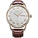 SONGDU Mens Day Date Dress Watch with Roman Numeral Rose Gold Tone and Brown Leather Strap