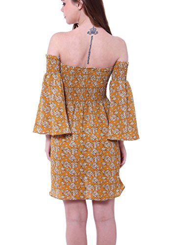 NANFANGLI Women Summer Dress Off Shoulder Fit Comfy Floral Casual Dresses (L, Yellow)