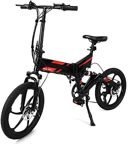 Oguine Electric MTB Commuter Bike, 20 inch Full Suspension Electric Bicycles Mountain Ebike with Shimano 7 Speed Shifter for Adults