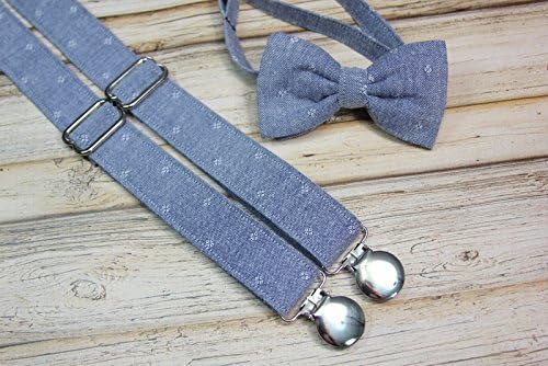 Soft Denim Chambray Bow Tie and Suspender set ( Men, boys, baby, toddler, Suspender Bowtie) Easter outfit tie vintage jeans tie summer tie