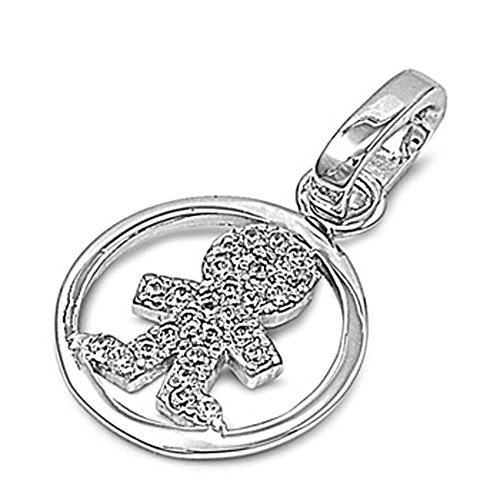 Person Pendant Clear Simulated CZ .925 Sterling Silver Charm - Silver Jewelry Accessories Key Chain Bracelet Necklace Pendants