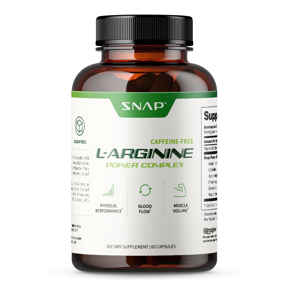 Snap Supplements L Arginine Capsules - Blood Circulation Supplements with Nitrosigine & L Citrulline for Natural Energy, Increase Blood Flow & Muscle Growth, Herbs for Cardio Health (60 Capsules)
