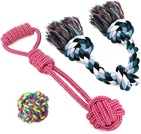 WILLNORN Dog Pet Toy Rope Tug Ball Set with 3 Knot for Large Dogs (Set of 3)