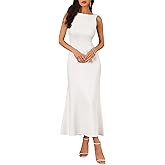 WOMLAYOUT Women's Formal Dress Evening Dressy Prom Boat Neck Backless Maxi Cocktail Wedding Dresses