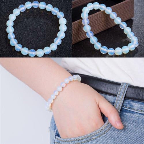 MiniEsting(TM) 1 x 8mm Round Crystal Moonstone Natural Stone Stretched Beaded Bracelet RH