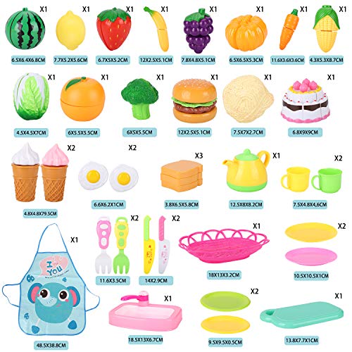 Auney 40 Pieces Play Food Set Pretend Play Set, Cutting Cooking Food Toy, Kitchen Toys Pretend Food Playset Educational Toy Fruits Vegetables Set for Children Learning Gift for Boys & Girls