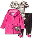 BON BEBE Girls' 3 Piece Set with Velour Jacket Pant and Bodysuit, Leopard Heart, 6-9 Months