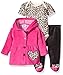 BON BEBE Baby Girls' 3 Piece Set with Velour Jacket Pant and Bodysuit, Leopard Heart, 6-9 Months